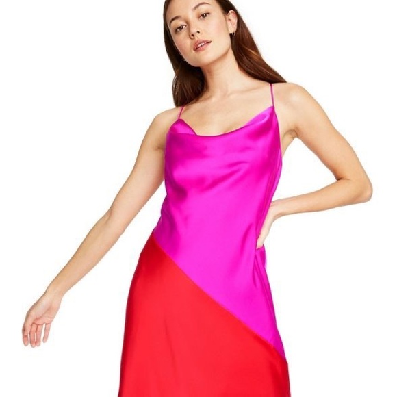 CUSHNIE Target Colorblock Satin Midi Slip Dress - Picture 2 of 12